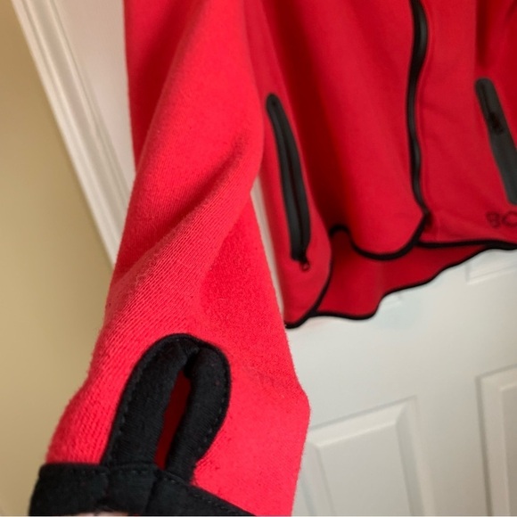 BCBGMaxazria Red and Black Zipper Fleece Hoodie, size L - Picture 4 of 9